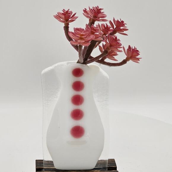Fused Glass Miniature Bud Vase on Wooden Stand - Adorable Button Design - Picture 3 of 6